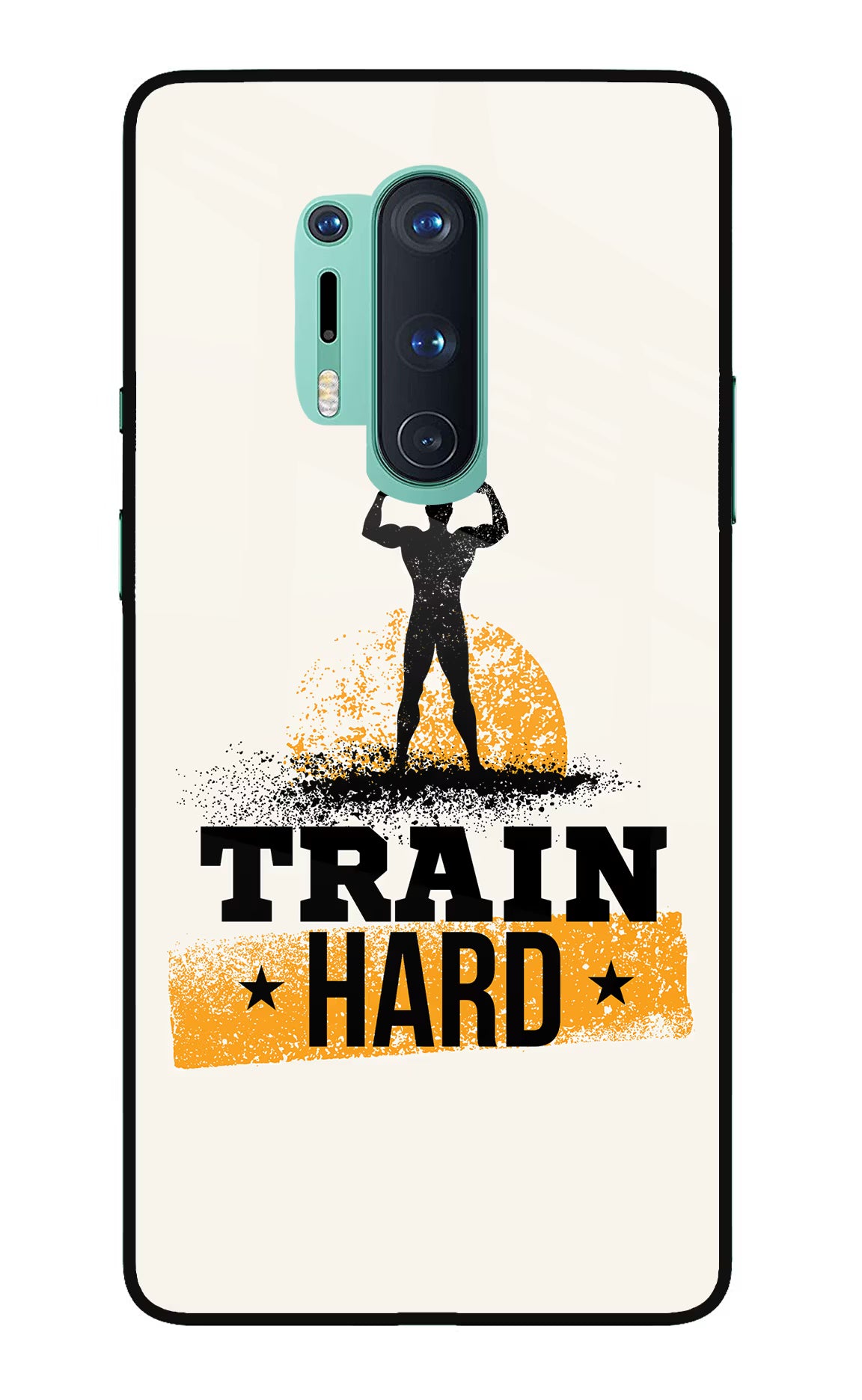 Train Hard Oneplus 8 Pro Glass Case Back Cover by Casekaro