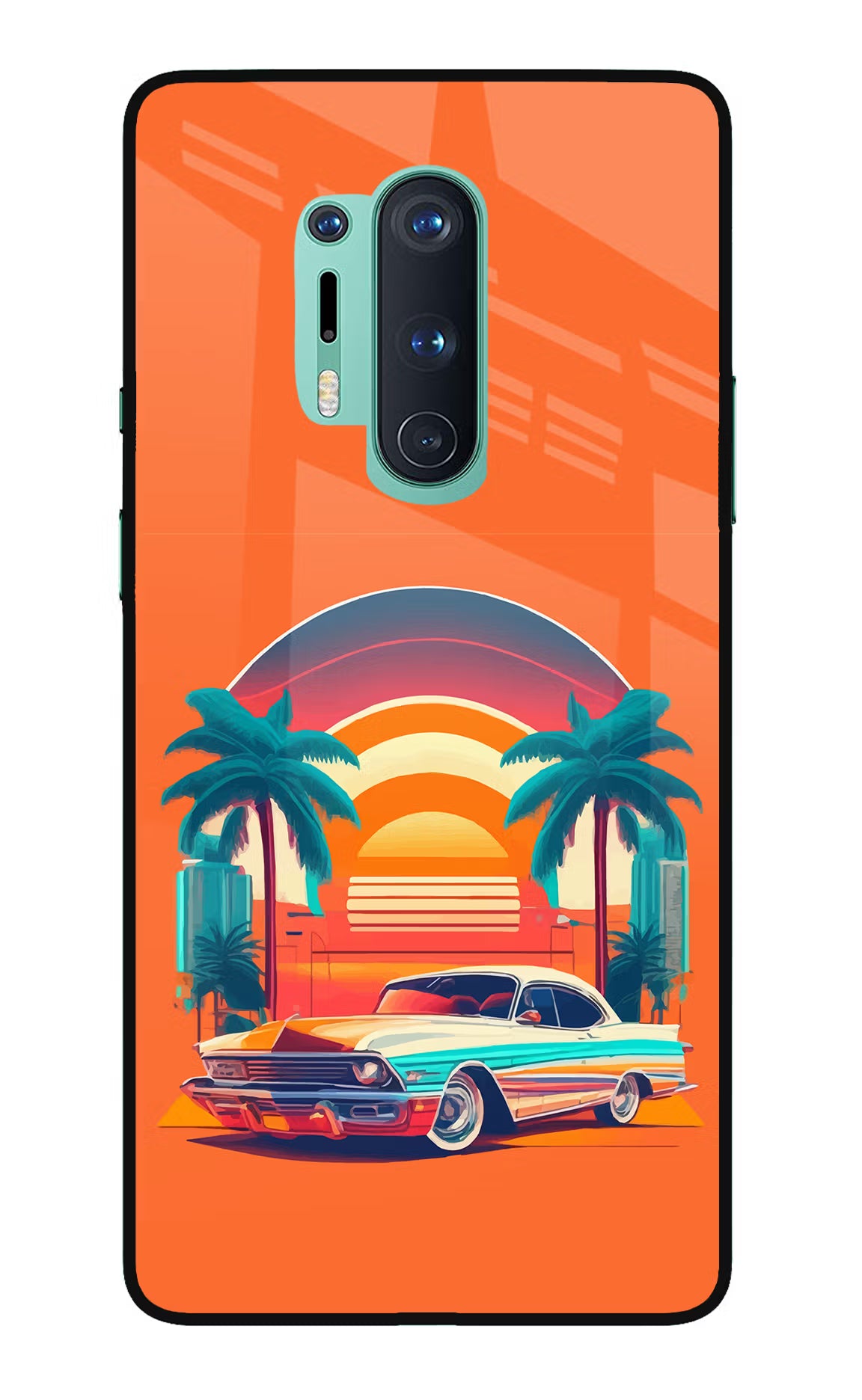Palm Drive 80s Oneplus 8 Pro Glass Case Back Cover by Casekaro