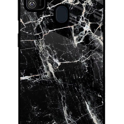 Black Marble Texture Samsung M21 2020 Glass Case Back Cover by Casekaro