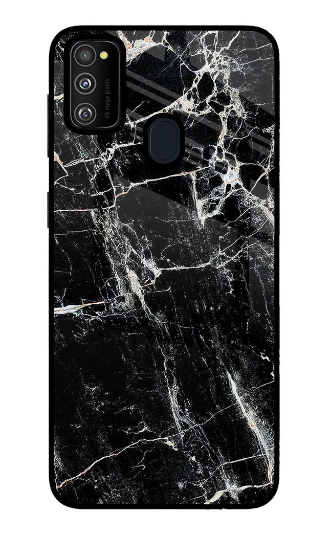 Black Marble Texture Samsung M21 2020 Glass Case Back Cover by Casekaro