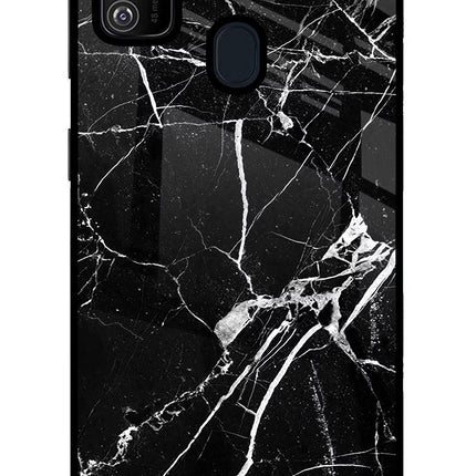 Black Marble Pattern Samsung M21 2020 Glass Case Back Cover by Casekaro