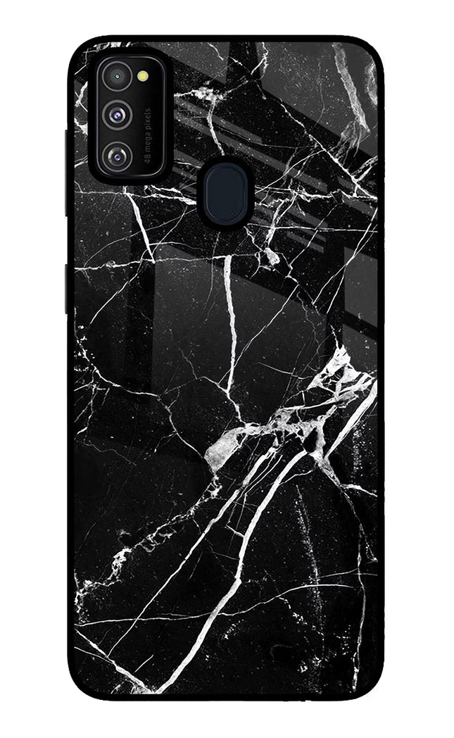Black Marble Pattern Samsung M21 2020 Glass Case Back Cover by Casekaro