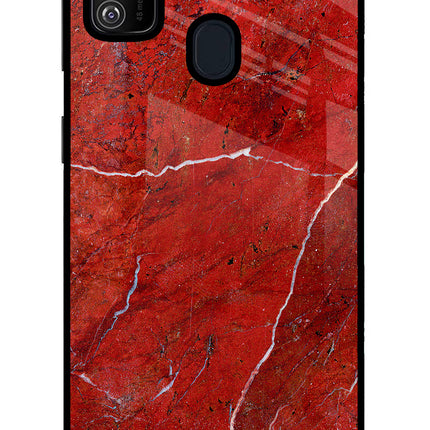 Red Marble Design Samsung M21 2020 Glass Case Back Cover by Casekaro