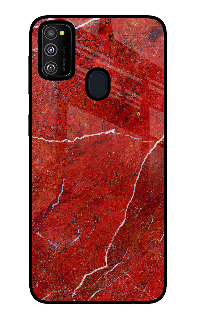 Red Marble Design Samsung M21 2020 Glass Case Back Cover by Casekaro