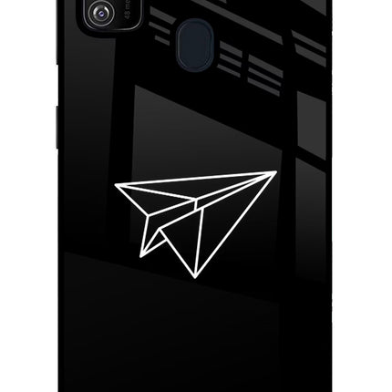 Paper Plane White Samsung M21 2020 Glass Case Back Cover by Casekaro
