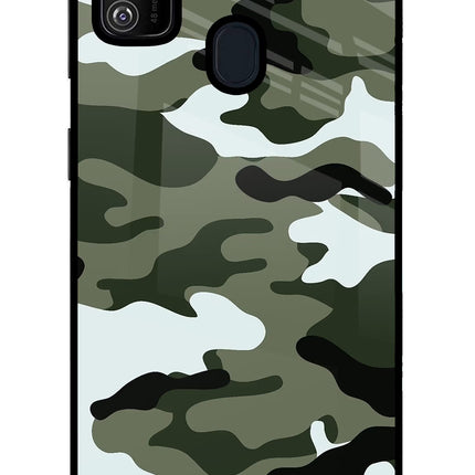 Camouflage Samsung M21 2020 Glass Case Back Cover by Casekaro