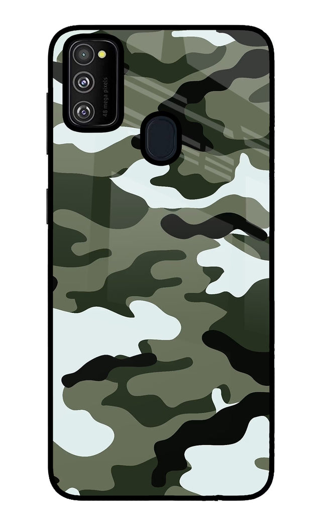 Camouflage Samsung M21 2020 Glass Case Back Cover by Casekaro