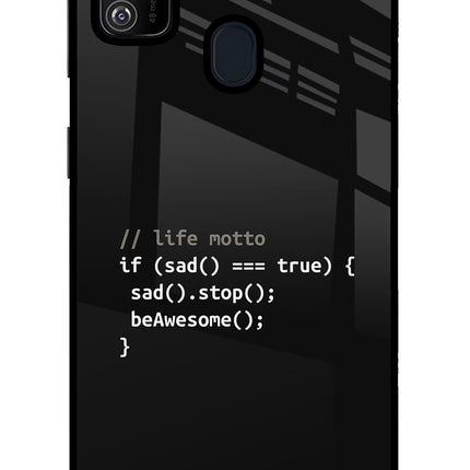 Life Motto Code Samsung M21 2020 Glass Case Back Cover by Casekaro