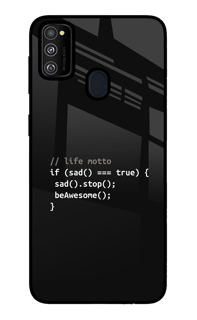 Life Motto Code Samsung M21 2020 Glass Case Back Cover by Casekaro
