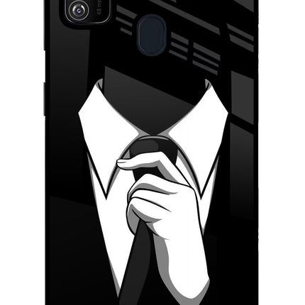 Black Tie Samsung M21 2020 Glass Case Back Cover by Casekaro