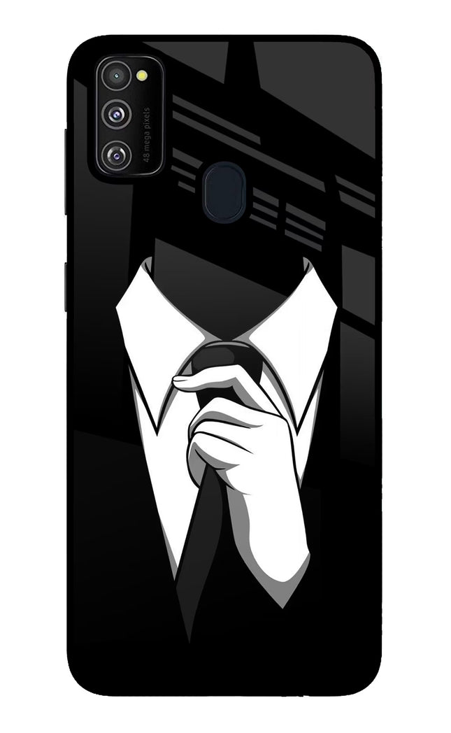 Black Tie Samsung M21 2020 Glass Case Back Cover by Casekaro