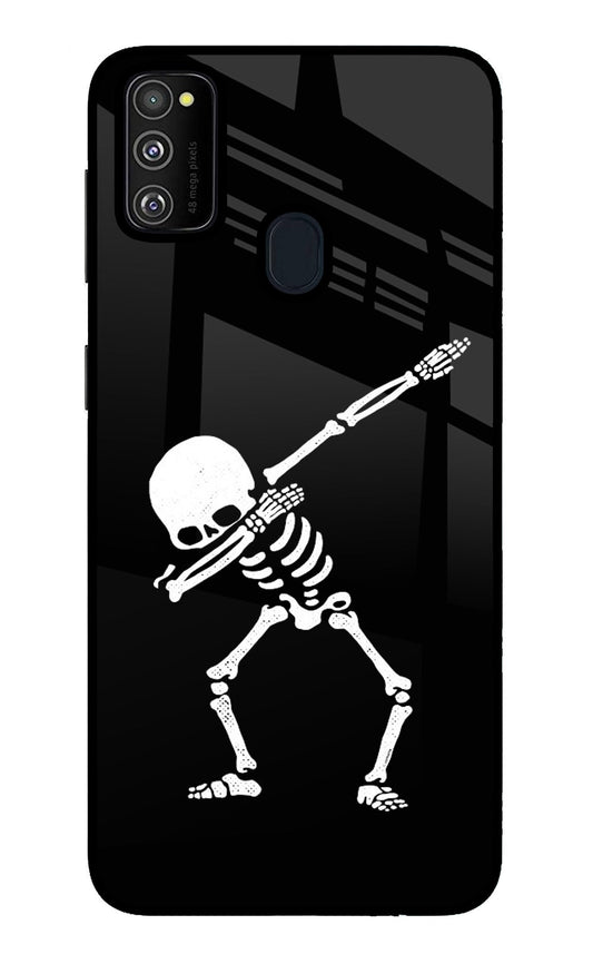 Dabbing Skeleton Art Samsung M21 2020 Glass Case