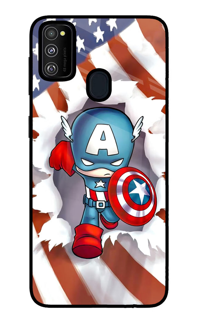 Captain America Samsung M21 2020 Glass Case Back Cover by Casekaro
