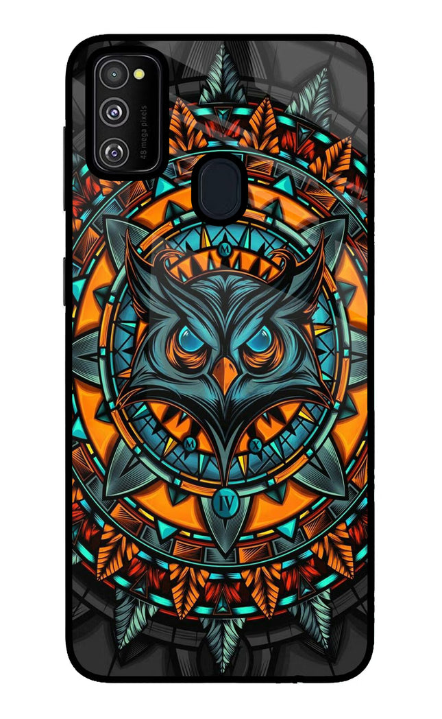 Angry Owl Art Samsung M21 2020 Glass Case Back Cover by Casekaro