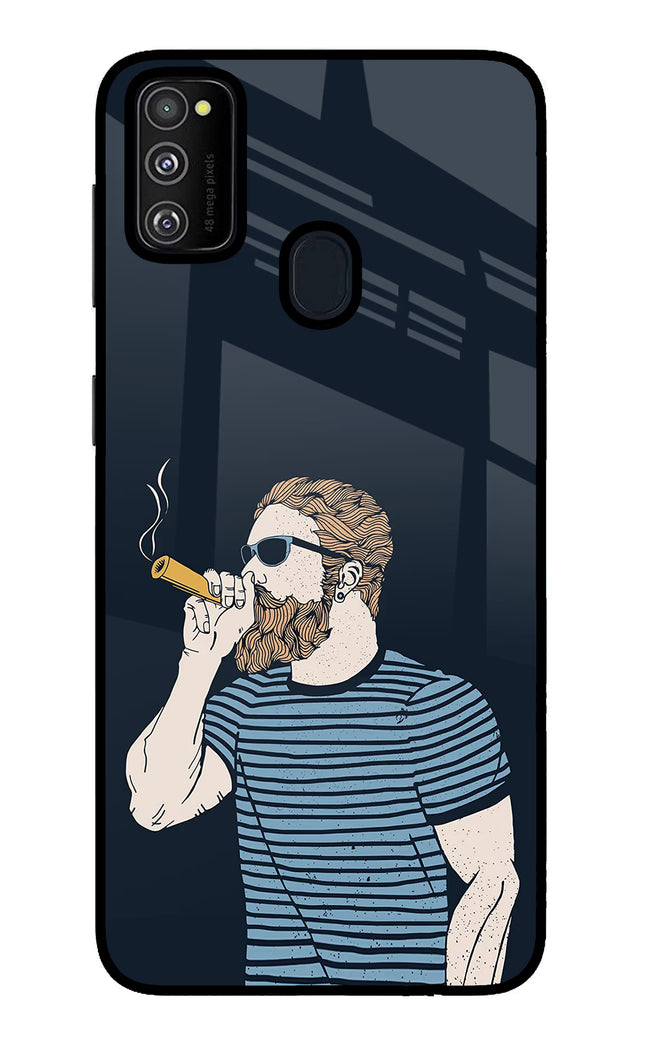 Smoking Samsung M21 2020 Glass Case Back Cover by Casekaro