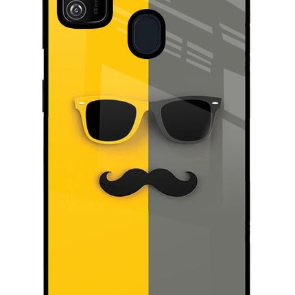 Sunglasses with Mustache Samsung M21 2020 Glass Case Back Cover by Casekaro