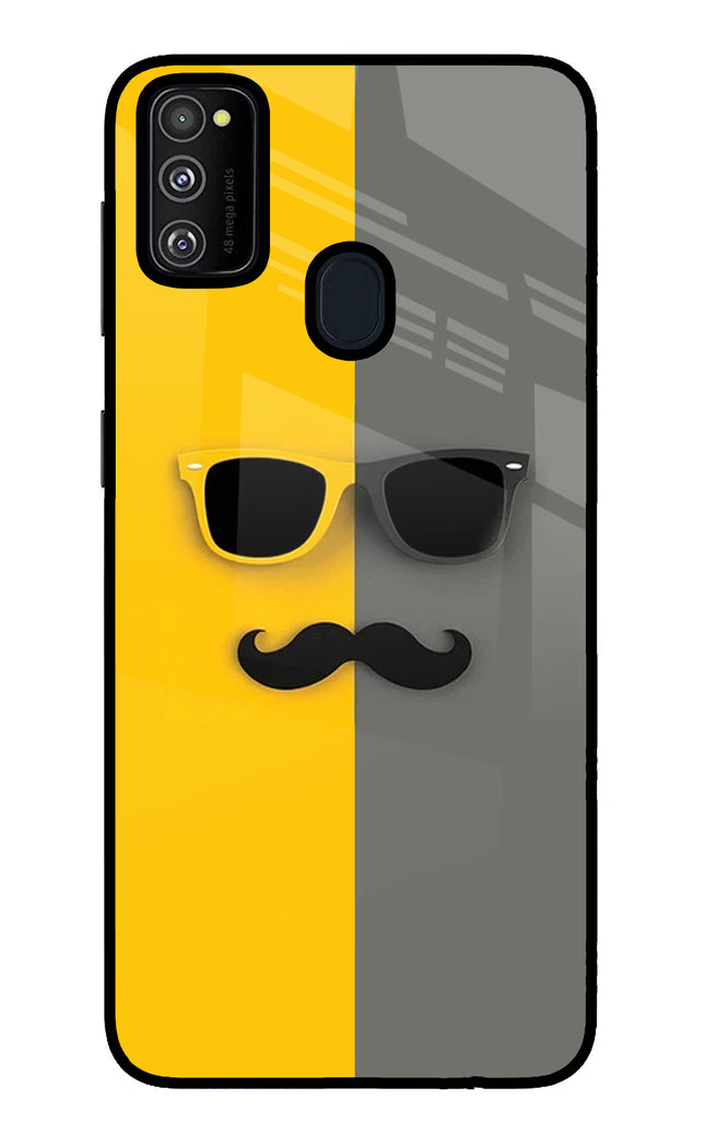 Sunglasses with Mustache Samsung M21 2020 Glass Case Back Cover by Casekaro