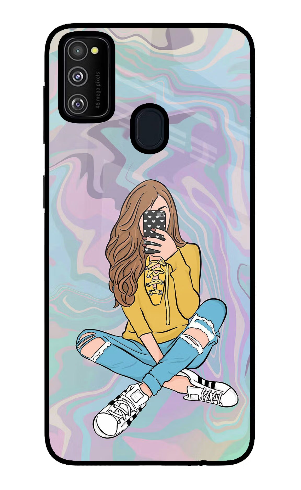 Selfie Girl Samsung M21 2020 Glass Case Back Cover by Casekaro