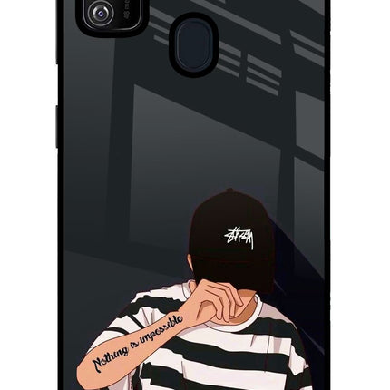 Aesthetic Boy Samsung M21 2020 Glass Case Back Cover by Casekaro