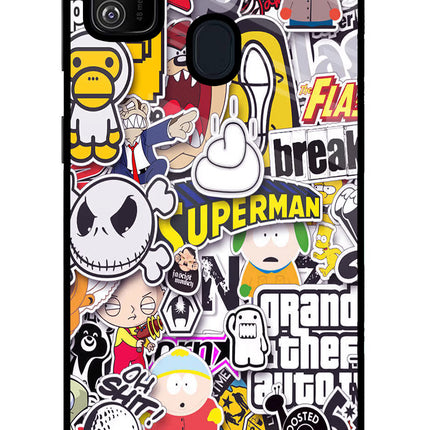 Sticker Bomb Samsung M21 2020 Glass Case Back Cover by Casekaro