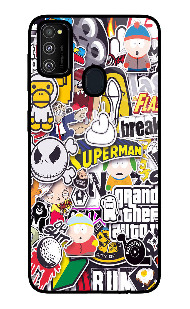 Sticker Bomb Samsung M21 2020 Glass Case Back Cover by Casekaro