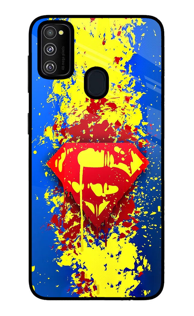 Superman logo Samsung M21 2020 Glass Case Back Cover by Casekaro