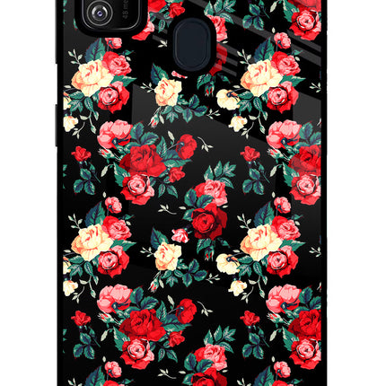 Rose Pattern Samsung M21 2020 Glass Case Back Cover by Casekaro