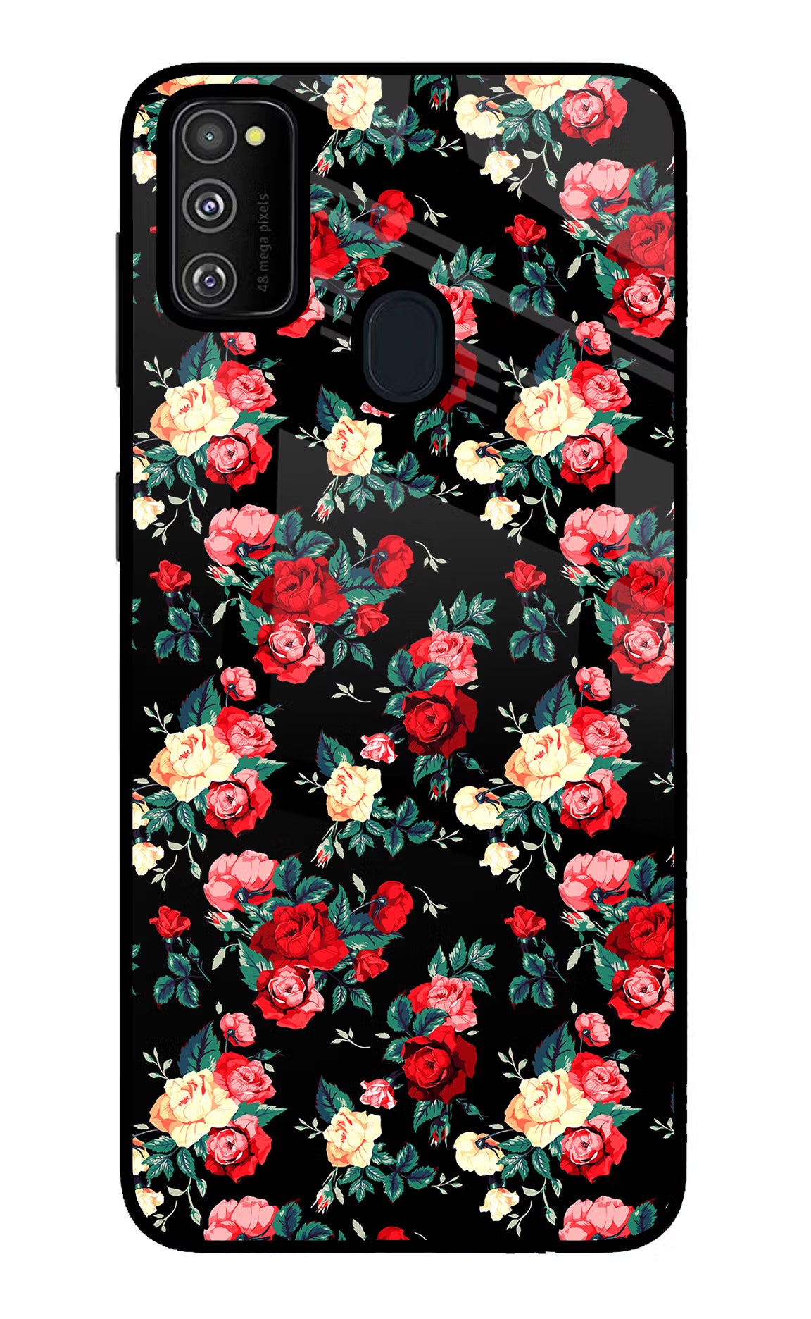 Rose Pattern Samsung M21 2020 Glass Case Back Cover by Casekaro