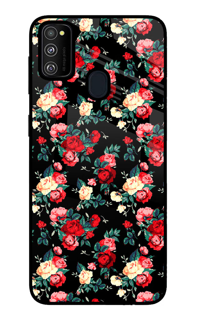 Rose Pattern Samsung M21 2020 Glass Case Back Cover by Casekaro