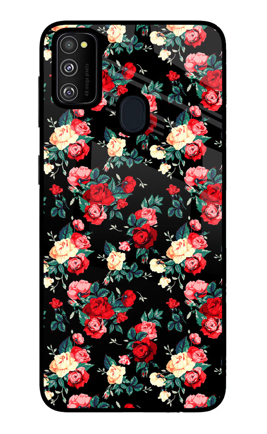 Rose Pattern Samsung M21 2020 Back Cover, Glass case