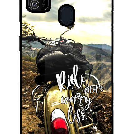 Ride More Worry Less Samsung M21 2020 Glass Case Back Cover by Casekaro