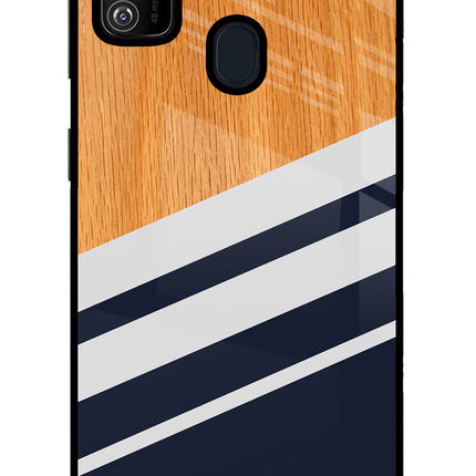 Blue and white wooden Samsung M21 2020 Glass Case Back Cover by Casekaro