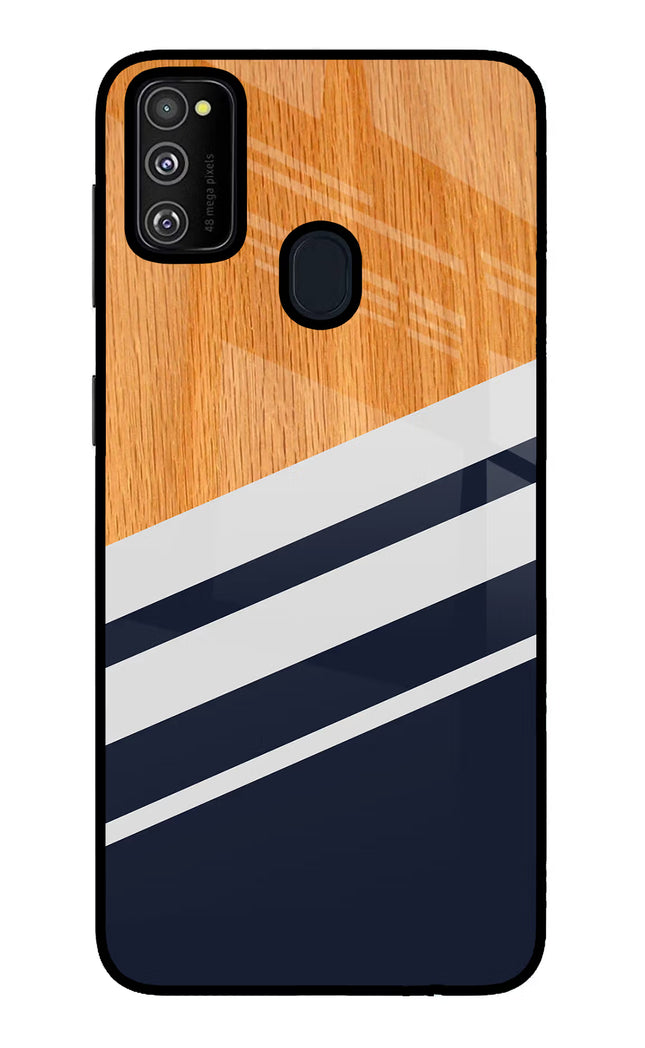 Blue and white wooden Samsung M21 2020 Glass Case Back Cover by Casekaro