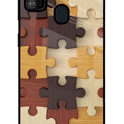 Wooden Puzzle Samsung M21 2020 Glass Case Back Cover by Casekaro