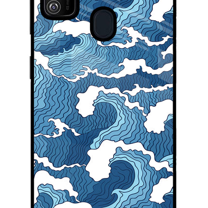 Blue Waves Samsung M21 2020 Glass Case Back Cover by Casekaro