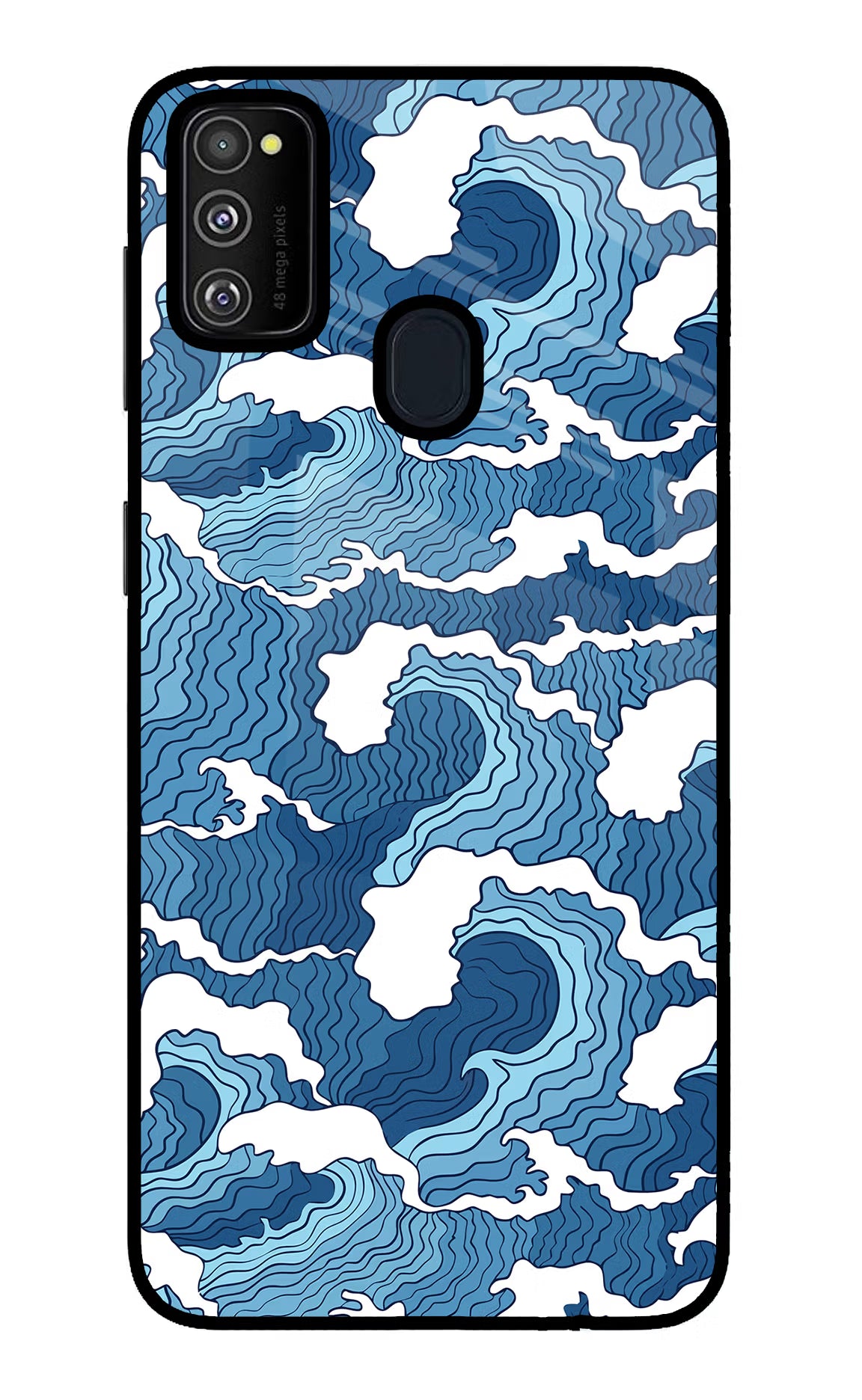 Blue Waves Samsung M21 2020 Glass Case Back Cover by Casekaro
