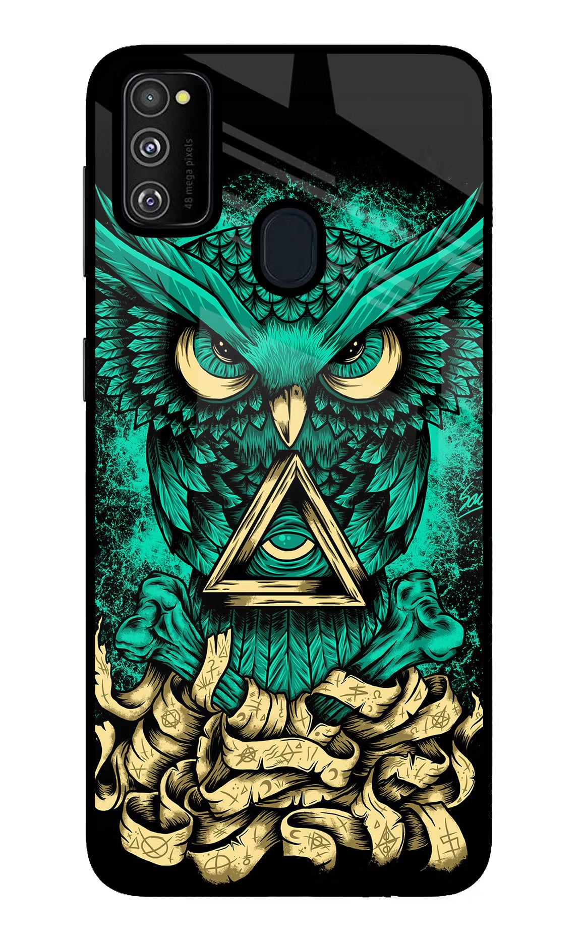 Green Owl Samsung M21 2020 Glass Case Back Cover by Casekaro
