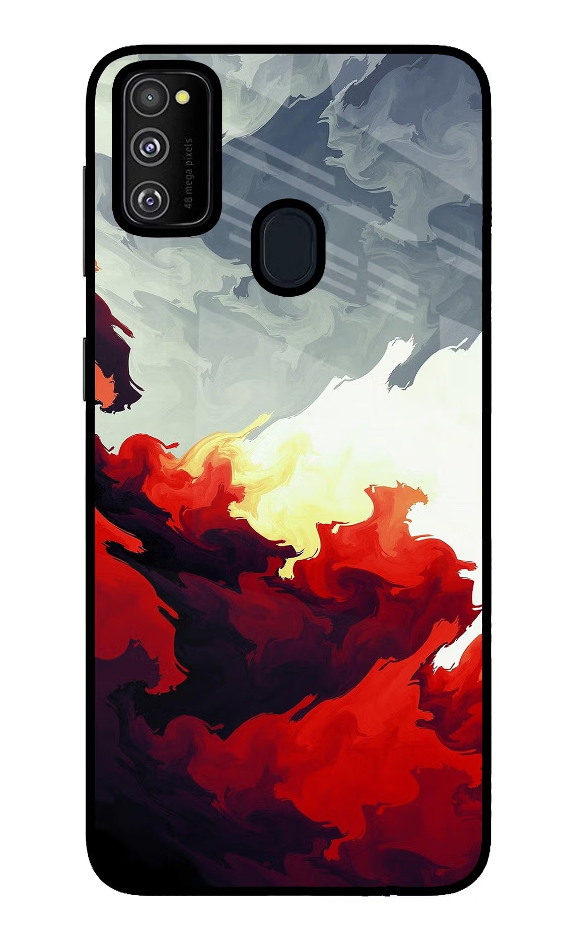 Fire Cloud Samsung M21 2020 Glass Case Back Cover by Casekaro