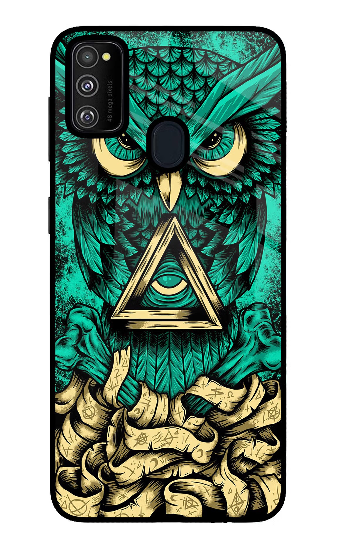 Green Owl Samsung M21 2020 Glass Case Back Cover by Casekaro