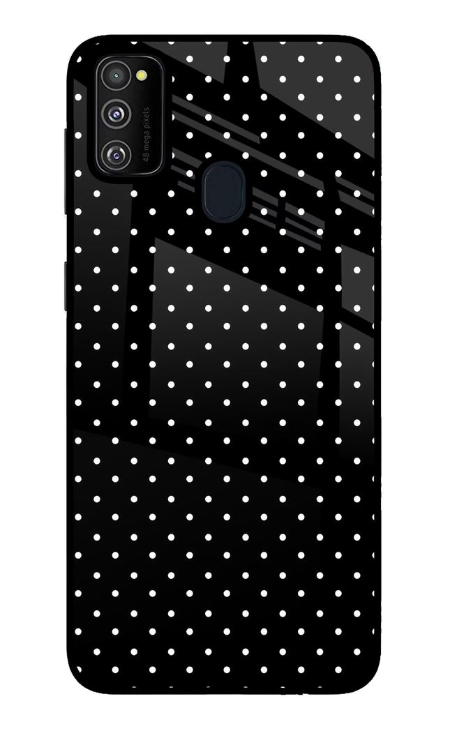 White Dots Samsung M21 2020 Glass Case Back Cover by Casekaro