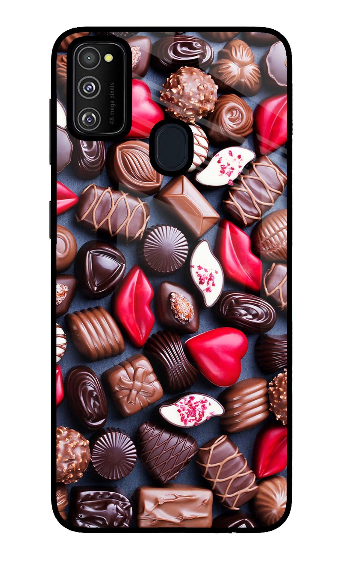Chocolates Samsung M21 2020 Glass Case Back Cover by Casekaro