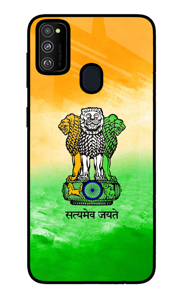 Satyamev Jayate Flag Samsung M21 2020 Glass Case Back Cover by Casekaro