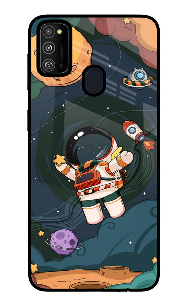Cartoon Astronaut Samsung M21 2020 Glass Case Back Cover by Casekaro