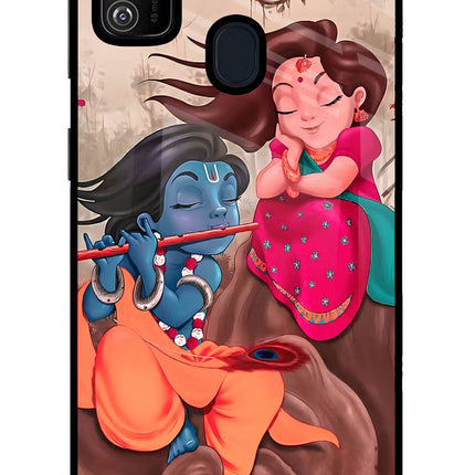 Radhe Krishna Samsung M21 2020 Glass Case Back Cover by Casekaro