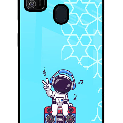 Cute Astronaut Chilling Samsung M21 2020 Glass Case Back Cover by Casekaro