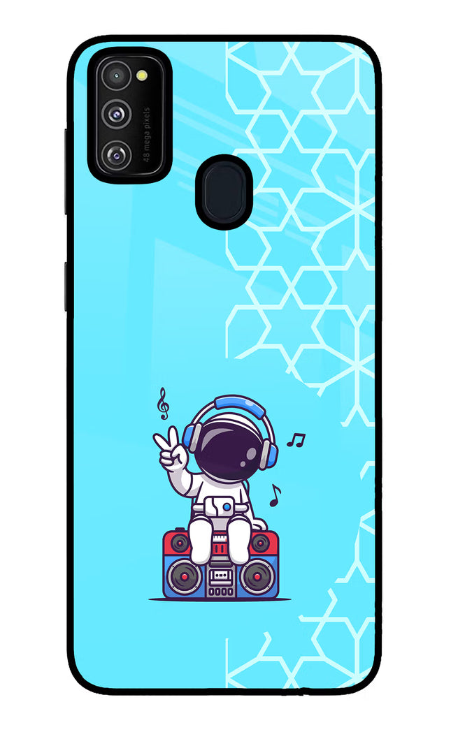 Cute Astronaut Chilling Samsung M21 2020 Glass Case Back Cover by Casekaro