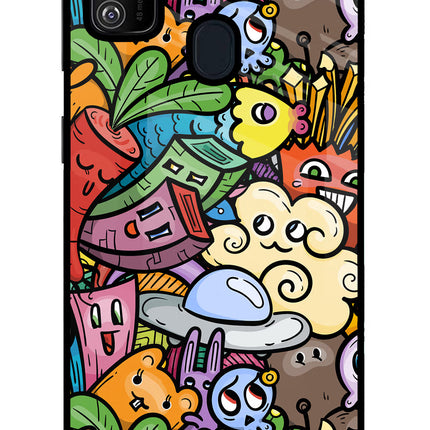 Veggie Doodle Samsung M21 2020 Glass Case Back Cover by Casekaro