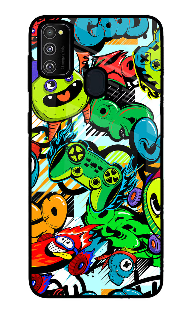 Game Doodle Samsung M21 2020 Glass Case Back Cover by Casekaro