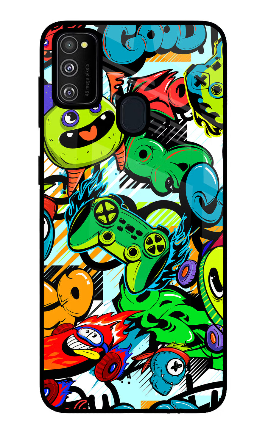Game Doodle Samsung M21 2020 Back Cover, Glass case
