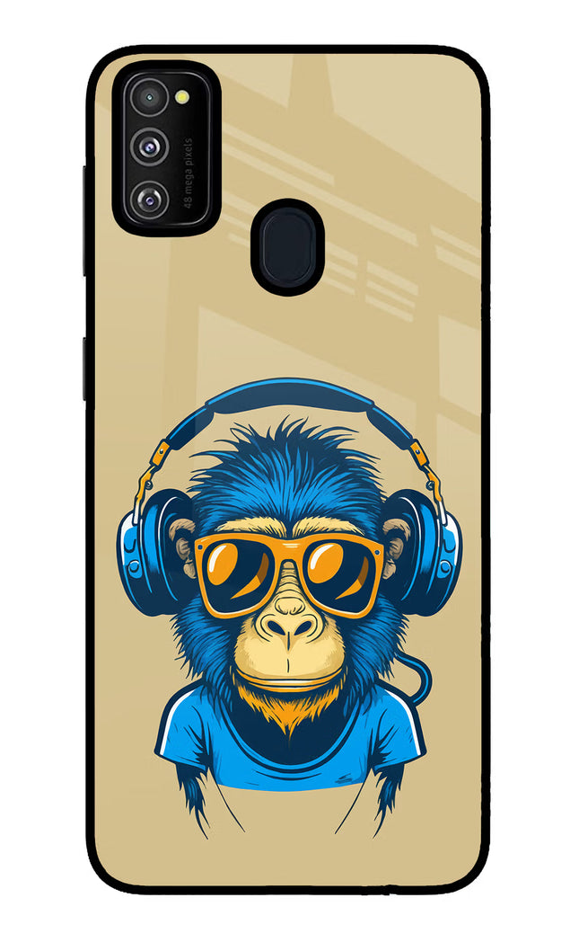 Monkey Headphone Samsung M21 2020 Glass Case Back Cover by Casekaro